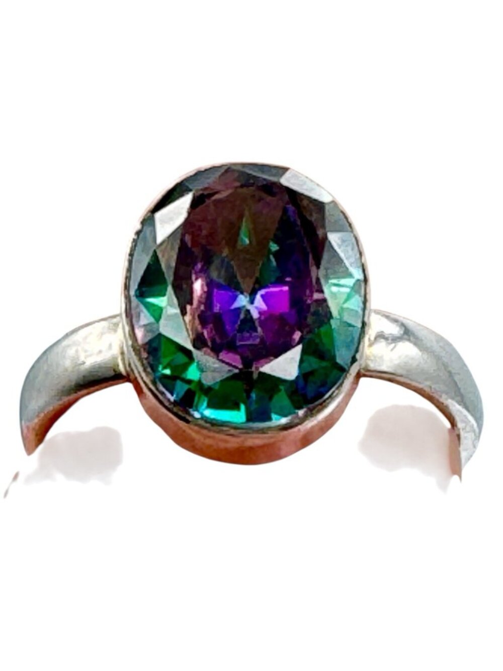 Mystic Topaz Ring Sterling Silver Rainbow Faceted Large 10mm Gemstone Size 7 - Picture 8 of 13